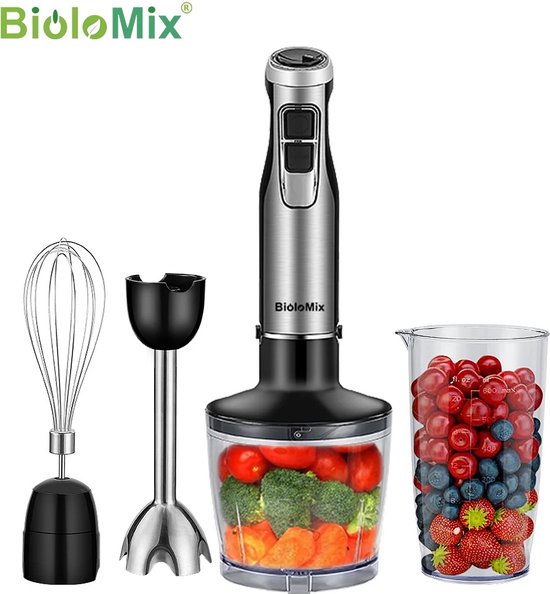 Directly Staafmixers 4 In 1 - Staafmixer Set - Handmixer - 1200W - Elektrische Onderdompelingsmixer - Inclusief Slijpmachine En Beker - Roestvrijstalen Ijsbladen van Directly