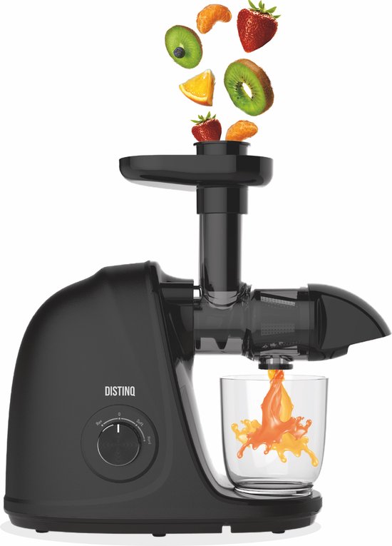 DistinQ® Slowjuicer met Pulpcontainer - 2 standen Soft en Hard - Zwart - 700ml Sapbeker en 1400ml pulpreservoir van DistinQ