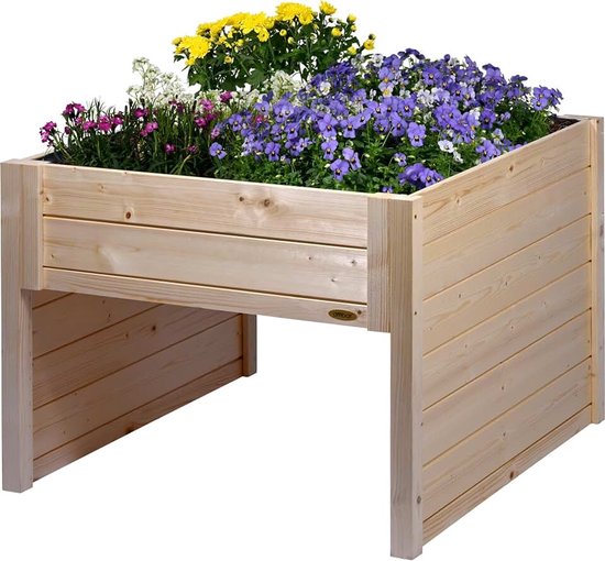 Dobar® Grote garage voor robotmaaier van hout met plantenbak incl. folie - grasmaaier garage - 79 x 73 x 56 cm - natuur