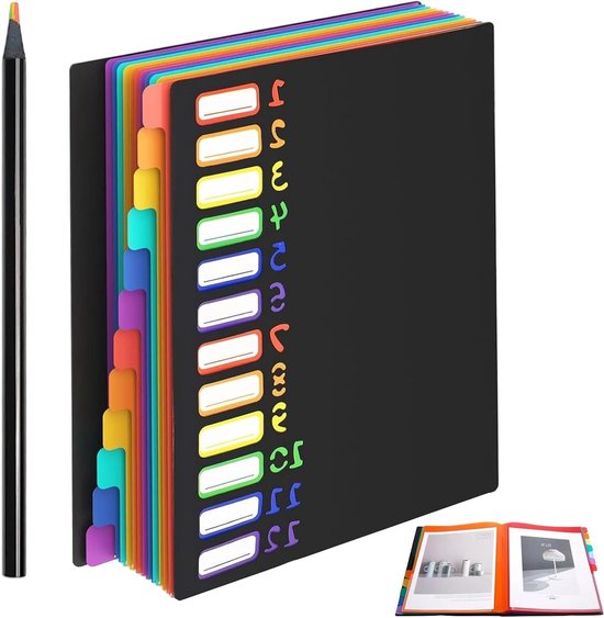 Documentenmap met 12 Compartimenten, Vouwfolder met Kleurrijke Indexlabels, Waterdicht en Lichtgewicht voor Kantoor, School en Thuisgebruik van Merkloos
