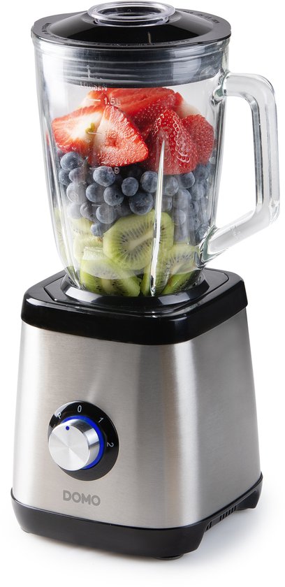 DOMO DO1133BL Blender - 1,5L Glazen Kan - Mixen, Blenden, Hakken & IJs malen - 1000W - Inox van Merkloos