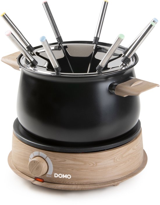 DOMO DO735F Fonduepan - Elektrische Fondueset - 8 Personen - 1500W - 1,4 L - Houtlook/Zwart