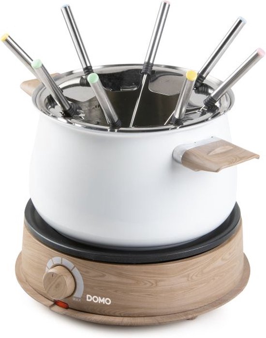 DOMO DO736F Fonduepan - Elektrische Fondueset - 8 personen - 1500W - 1,4 L - Houtlook/Wit