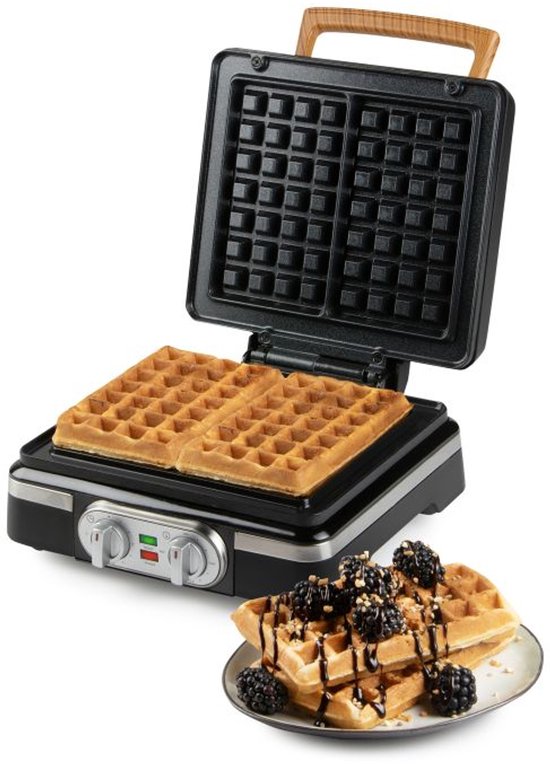 DOMO DO9281W Wafelijzer - XL wafels 4x7 - Belgische Wafels - PFAS-vrij - 1520 W - Timer - Zwart van Domo