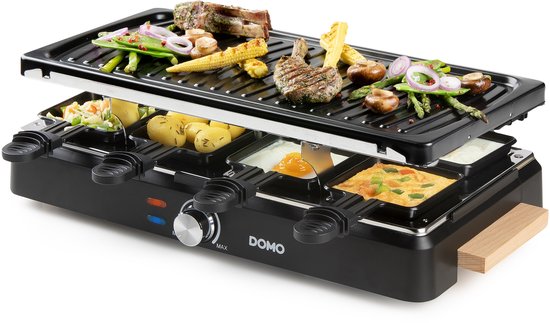 DOMO DO9294G Raclette grill - Gourmetstel 8 personen - Tafelgrill - Wooden design - 1400 W