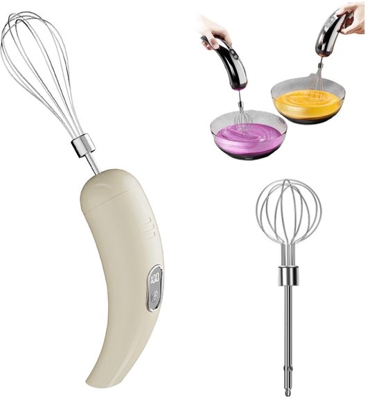 Draadloos oplaadbare handmixer, draagbare elektrische garde (met 5 snelheidsstanden), krachtige mixer Geschikt voor het bakken van taarten, crèmes en desserts, een geweldig hulpmiddel Geschikt voor thuiskoken en doe-het-zelfkeukens (beige). van Merkloos