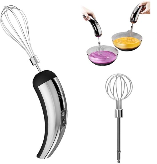 Draadloos oplaadbare handmixer, draagbare elektrische garde (met 5 snelheidsstanden), krachtige mixer Geschikt voor het bakken van taarten, crèmes en desserts; een keukenhulpmiddel Geschikt voor thuiskoken en doe-het-zelfprojecten (zilver en zwart). van Merkloos