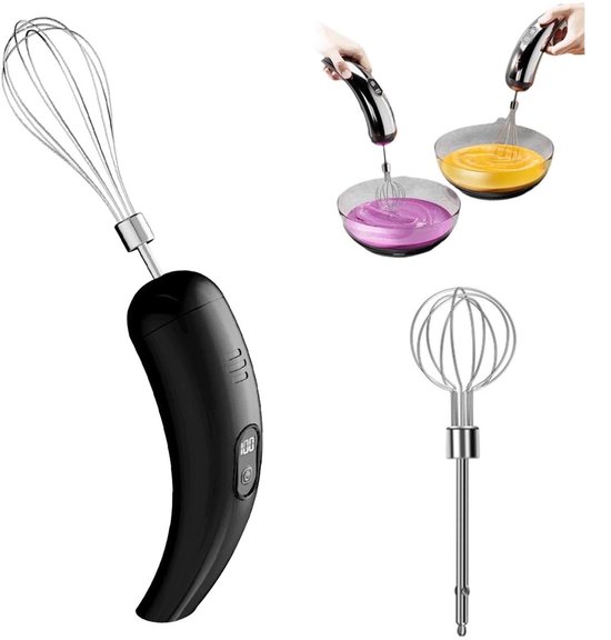 Draadloos oplaadbare handmixer, draagbare elektrische garde (met 5 snelheidsstanden), krachtige mixer Geschikt voor het bakken van taarten, crèmes en desserts, een must-have Geschikt voor thuiskoken en doe-het-zelfkeukens (zwart). van Merkloos