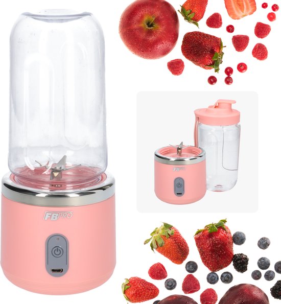 Draadloze blender - Smoothie maker - Blender To-Go - Compact - Verwijderbare beker - Met afsluitbare drinktuit - USB-C oplader - 300ML inhoud - Roze van Tristar