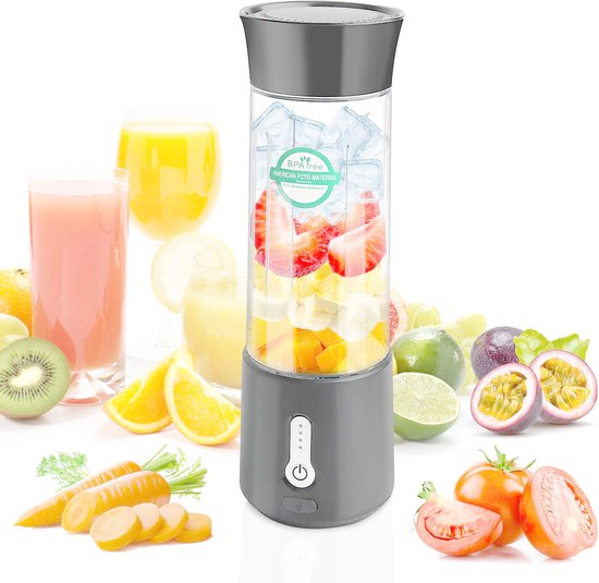Draadloze blender to go 9 x 9 x 27 cm – USB-C, 6 RVS messen, PCTG, grijs van Maisentiel