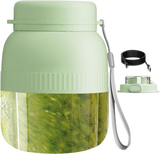 Draadloze Draagbare Blender in Mintgroen met 10 Mesjes, Dubbele Deksel, Digitaal Scherm en 500ml Inhoud – Oplaadbaar, voor Smoothies & Verse Sappen