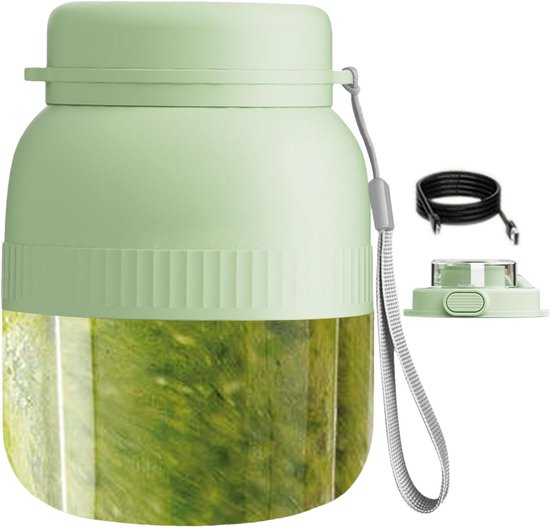 Draadloze Draagbare Blender in Mintgroen met 10 Mesjes, Dubbele Deksel, Digitaal Scherm en 500ml Inhoud - Oplaadbaar, voor Smoothies & Verse Sappen