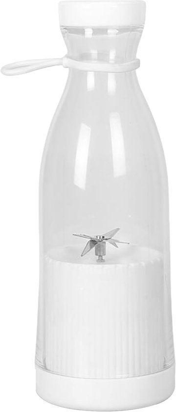 Draadloze Draagbare Blenderfles in Wit (350ml) – Oplaadbaar, met 4 Roestvrijstalen Mesjes, voor Smoothies & Verse Sappen Onderweg
