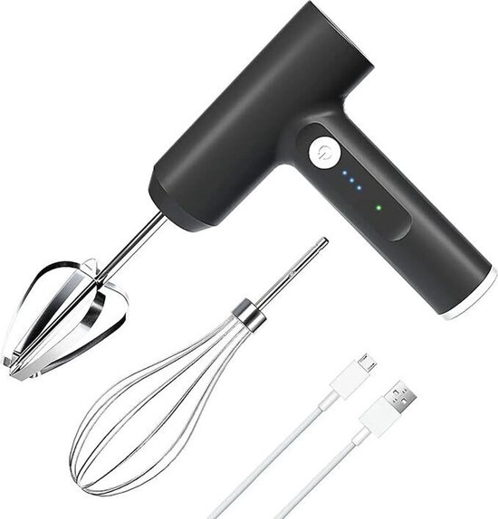 Draadloze elektrische handmixer, draagbare mixer, oplaadbaar via USB, 3 snelheidsstanden, geschikt voor het kloppen van eiwitten en het maken van taarten. van Merkloos
