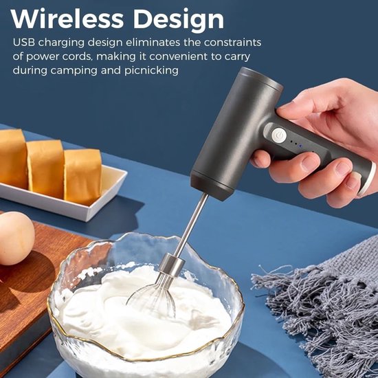 Draadloze Elektrische Handmixer - Wit - Handheld USB Oplaadbare Keukenmixser voor Bakken