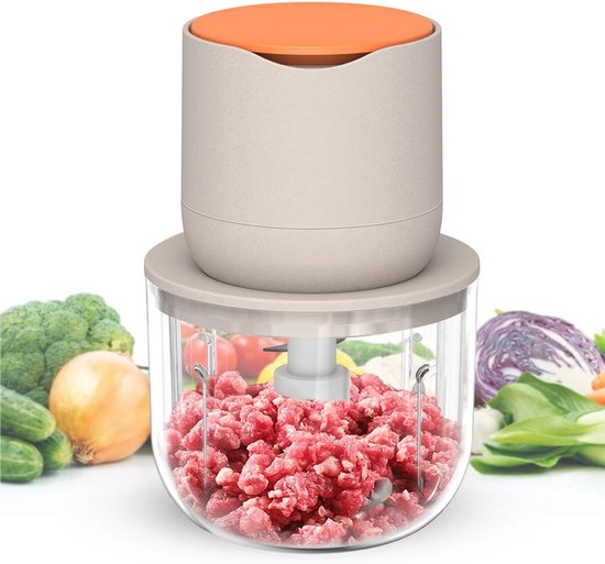 Draadloze elektrische keukenmachine, kleine elektrische hakmolen van 600 ml, geschikt voor het hakken en mixen van vlees, uien, groenten, knoflook, babyvoeding en andere voedingsproducten. van Merkloos