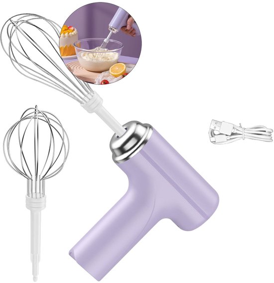 Draadloze elektrische mixer, draagbare handmixer, geschikt voor het mixen van pretzels, cakes, eieren, deeg en andere voedingsmiddelen - Paars van Merkloos