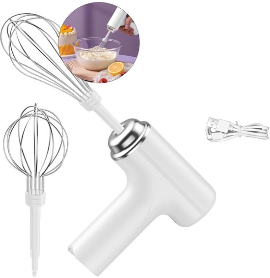 Draadloze elektrische mixer, draagbare handmixer, geschikt voor het mixen van pretzels, cakes, eieren, deeg en andere voedingsmiddelen - wit. van Merkloos