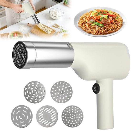 Draadloze elektrische pastamaker, handzaam en draagbaar, 40W, met 5 persmallen voor spaghetti en andere pasta, ideaal voor gezin, reizen en picknicks van Merkloos