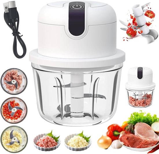 Draadloze Elektrische Uienhakker 350 ml - Oplaadbare Mini Hakmachine voor Uien, Fruit, Noten en Vlees