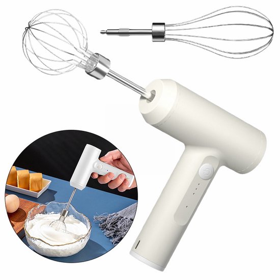 Draadloze handmixer, halfautomatische werking, oplaadbaar via USB, multifunctioneel, Geschikt voor thuisgebruik en ideaal als multifunctioneel keukenhulpmiddel Geschikt voor het maken van smoothies en het opschuimen van melk (gebroken wit). van Merkloos