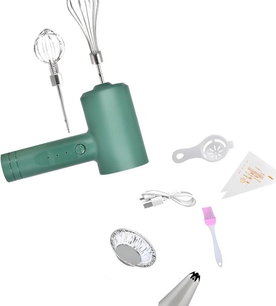 Draadloze Handmixer - Keukenmixer - Bakken en Mixen - Twee snelheden - Snoerloos - Groen