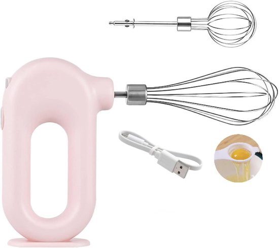 Draadloze Handmixer - Mini Klopper - Beslag Maken - 4 Snelheden USB Oplaadbaar - 17x11x5 cm - Roze