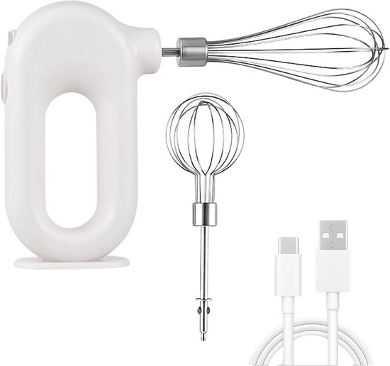 Draadloze Handmixer - Mini Mixer - Beslag Maken - 4 Snelheden Instelbaar - Mini Formaat - Wit