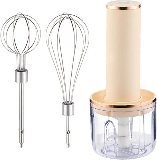 Draadloze Handmixer Set - Elektrische Garde Keuken - Bakken en Mixen - 4-in-1 Multifunctioneel - 300 ml - Beige
