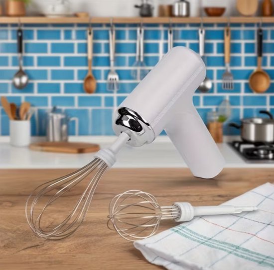 Draadloze Handmixer - USB Oplaadbare Elektrische Mixer - Inclusief 2 Gardes - Lichtgewicht Mini Mixer voor Bakken, Beslag, Taart & Slagroom - Wit