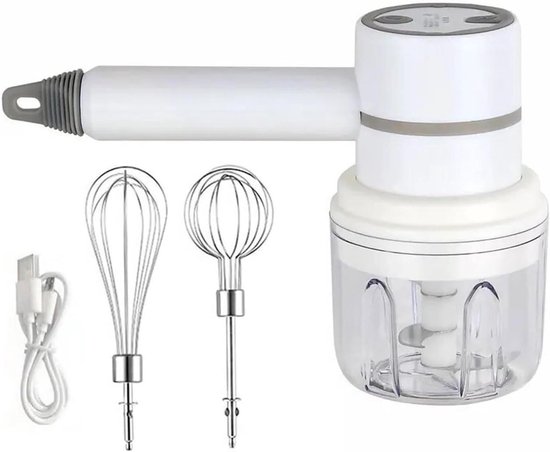 Draadloze Mixer - Keukenmixer Handmixer - Bakken Ingrediënten Mengen - 2-in-1 Knoflook Stamper - 95x64x205mm - Wit