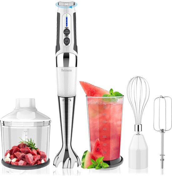 Draadloze Staafmixer - Handmixer Keuken - Maaltijden Bereiden - 21 Snelheden Instelbaar - 700ml Cup - Wit