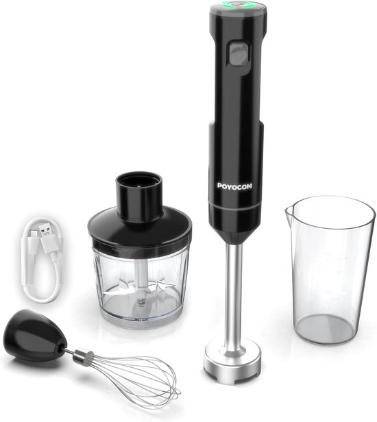 Draadloze Staafmixer - Handmixer Oplaadbaar - Smoothies Maken - Variabele Snelheid - 600 ml - Zwart
