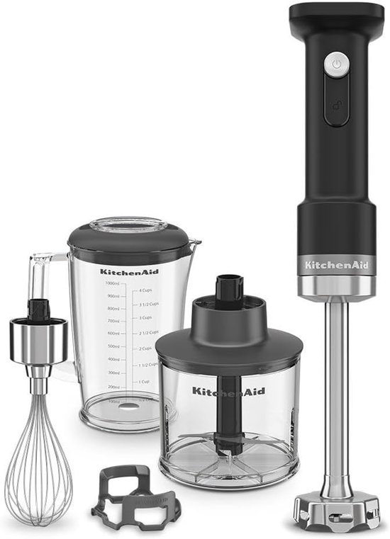 Draadloze Staafmixer - Keukenmixer Accessoires - Eten Bereiden - Afneembare Mixarm - 1 Liter Pot - Mat Zwart