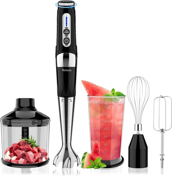 Draadloze Staafmixer - Keukenmixer Set - Eten Bereiden - 4-in-1 Functionaliteit - 21 Snelheden - Rood
