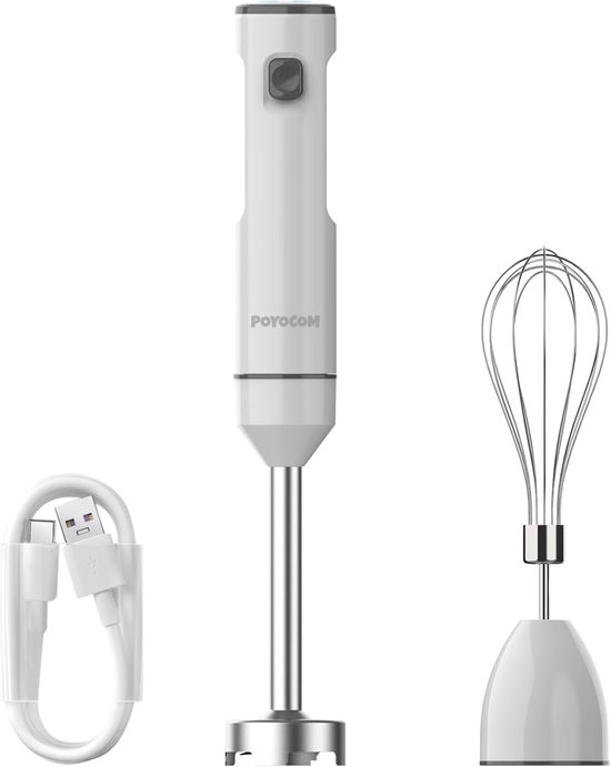 Draadloze Staafmixer - Wit - Type-C Oplaadbaar - Krachtige Roestvrijstalen Messen - Voor Smoothies en Soepen