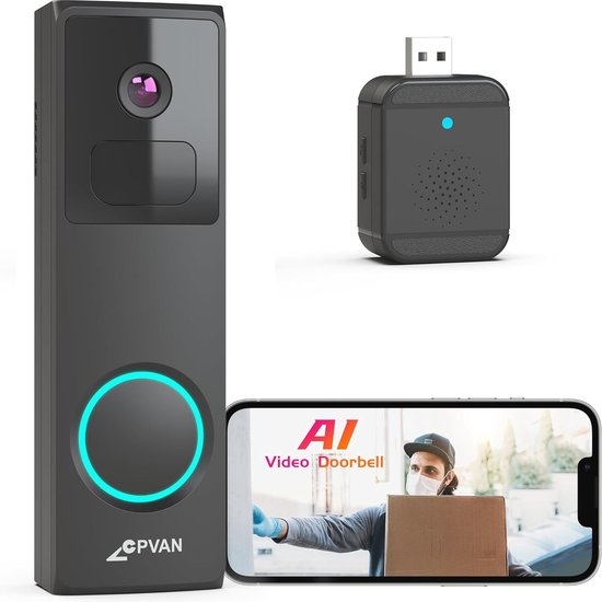 Draadloze Video Deurbel Camera met 1080P FHD - Slimme Deurbel met Nachtzicht en Bewegingsdetectie van Merkloos