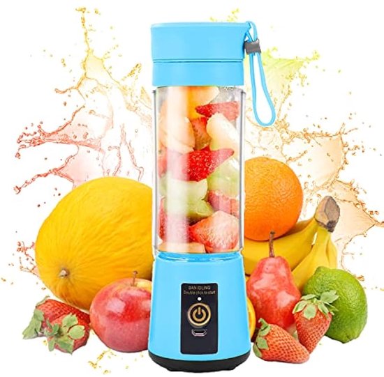 Draagbare 380ml Smoothie Blender, USB oplaadbaar, Persoonlijke Blender, Geschikt voor Kantoor en Reizen - Blauw van Merkloos