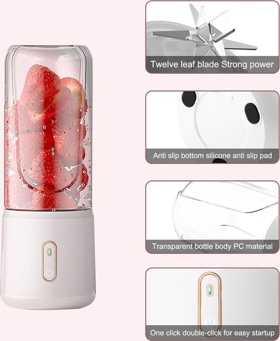 Draagbare 500 ml mini-mixer blender voor smoothies en shakes - fruit- en groentesapcentrifuge voor persoonlijke effectieve blending on the go