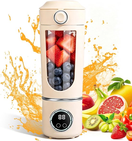 Draagbare 700 ml mini-blender met 12 roestvrijstalen messen en digitaal display, ideaal voor smoothies, milkshakes en gezonde drankjes, USB-oplaadbaar voor onderweg