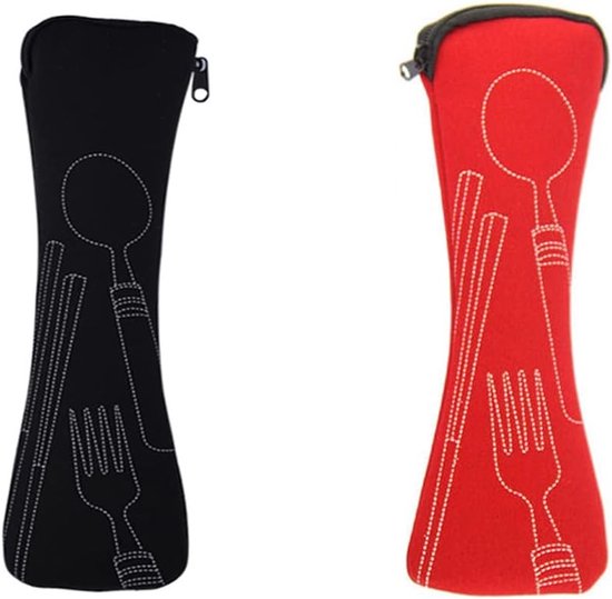 Draagbare bestekzakken met rits, 2-pack neopreen opbergzakken voor reizen, kamperen en schoollunches van Merkloos