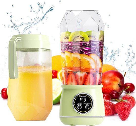 Draagbare Blender - 20oz Kleine Blender voor Smoothies - Persoonlijke Sapmixer met 10 Scherpe Mesjes - Mini Shaker met Extra Reisdeksel - Geschikt voor Reizen - Kantoor - Gym en Thuis van Merkloos