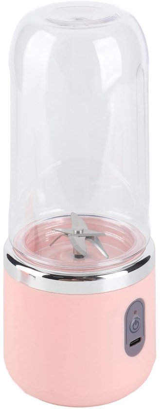 Draagbare blender 400 ml 6 messen 22.000 tpm 1500 mAh Food Grade PCTG USB-oplaadbare reisblender voor fruit, groenten, koffiebekers (roze, 6 messen, deksel)