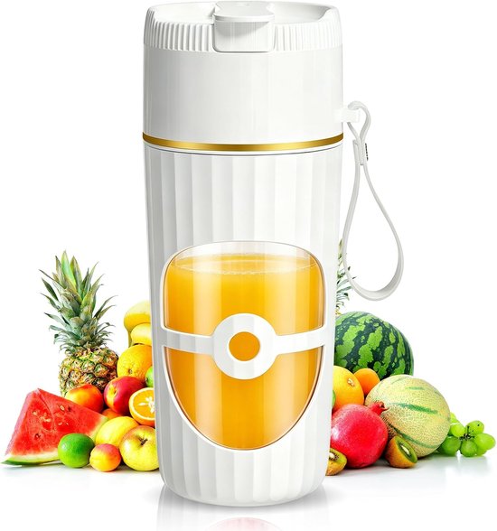 Draagbare Blender 400 ml – Smoothie Maker – 10 RVS Messen – 20.000 RPM – USB-C Oplaadbaar – Glazen Mengbeker – Voor Shakes & Smoothies – Wit