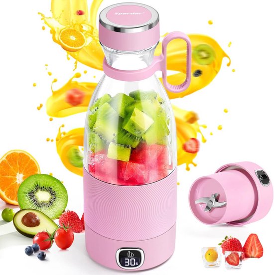 Draagbare Blender 500 ml met LED-Display - Ideaal voor Smoothies, Shakes - Krachtig voor Onderweg, Sportschool en Thuis van Merkloos