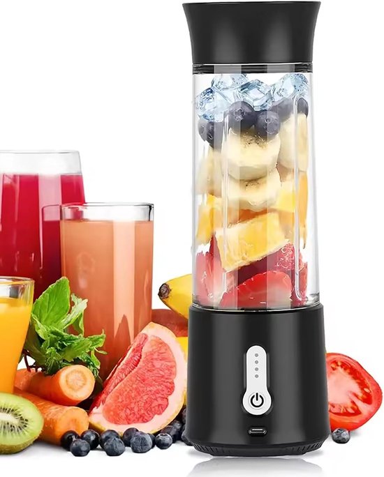 Draagbare blender 500 Ml - Portable blender - Krachtige 6 messen - Met 4000 mah - Mini blender voor shakes en proteïnedranken - Sapcentrifuge - Zwart van Merkloos