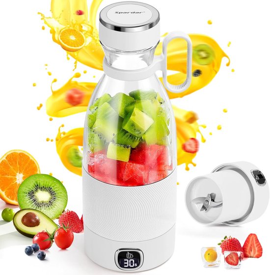 Draagbare Blender 500ml met Led-Display voor Smoothies en Shakes - USB Oplaadbaar van Merkloos