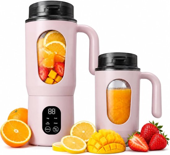 Draagbare blender, 550 ml, kleine blender met handvat, smoothie maker, USB oplaadbare draagbare blender voor kantoor, camping, sportschool en reizen, roze