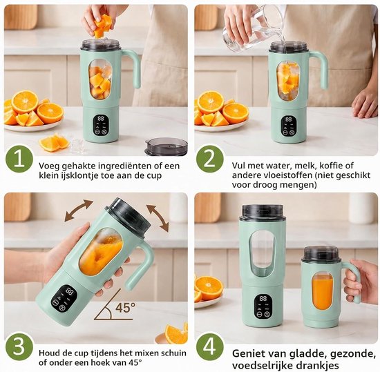 Draagbare Blender 550ml met Handvat, USB Oplaadbare Smoothie Maker voor Kantoor, Kamperen en Sportactiviteiten, Groen