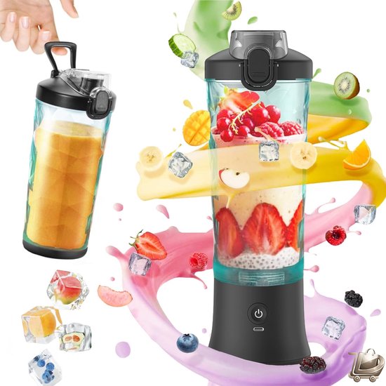 Draagbare Blender 600 ml - Mini Smoothie Maker met 6 RVS Messen - USB Oplaadbare Portable Mixer - Voor Gym, Kantoor, Camping en Reizen - Zwart van Merkloos